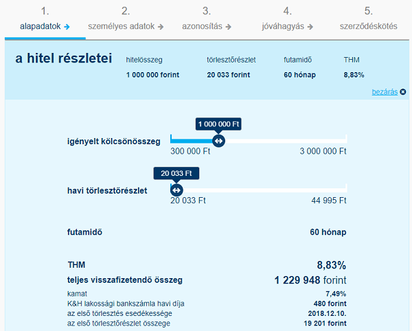 K&H Bank online hiteligénylés kalkuláció